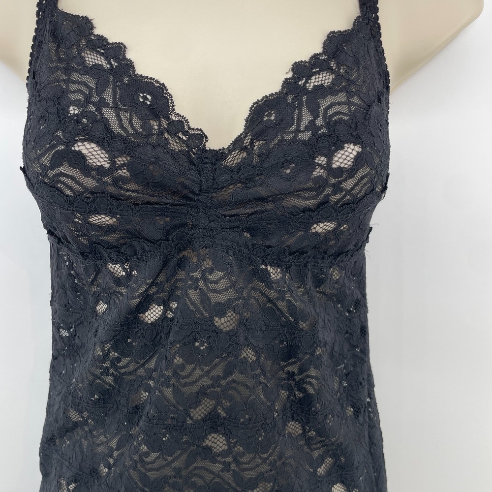 Vintage Babydoll Tank Top M Black Lace Whimsigoth Y2K Fairy Grunge Fitted Sheer - Picture 8 of 11